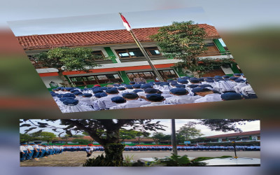 Upacara Awal Bulan SMP Negeri 5 Cimahi Berlangsung Spesial, Dipimpin Perwakilan Polres Cimahi